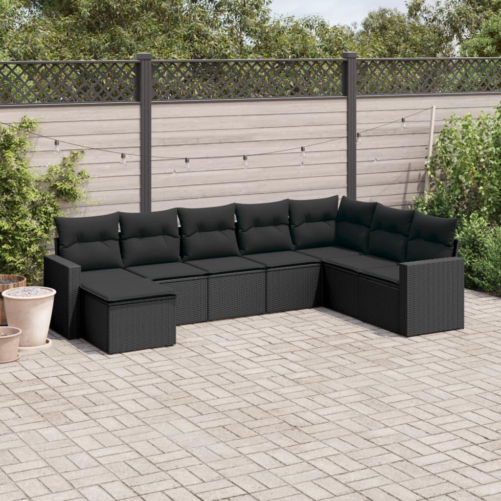 Sofasæt til haven 8 dele med hynder polyrattan sort billede