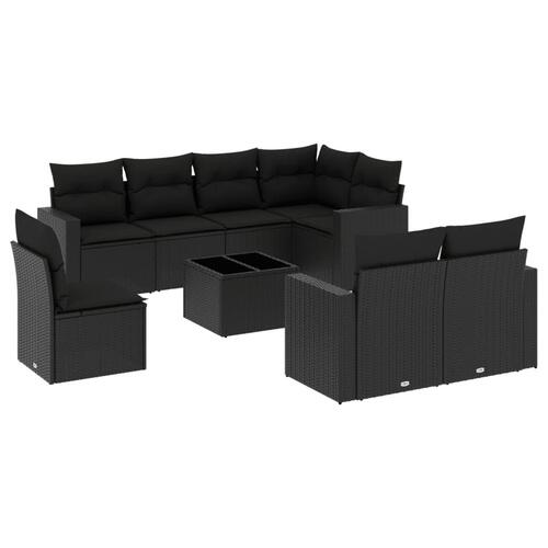 Sofasæt til haven 9 dele med hynder polyrattan sort