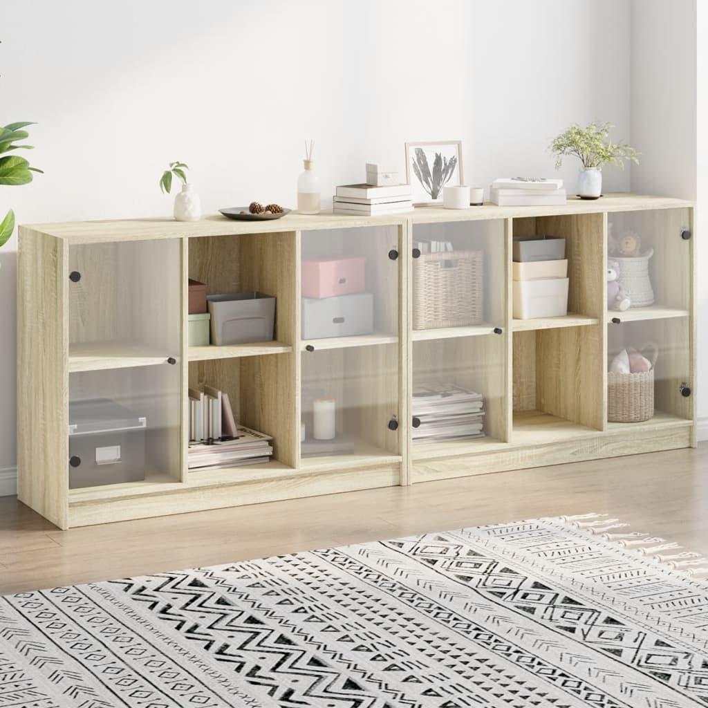 Bogreol med låger 204x37x75 cm konstrueret træ sonoma-eg