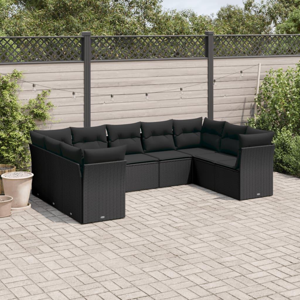 Sofasæt til haven 9 dele med hynder polyrattan sort