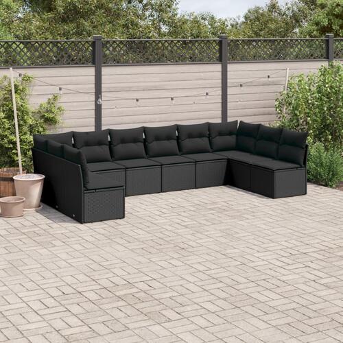 Sofasæt til haven 10 dele med hynder polyrattan sort