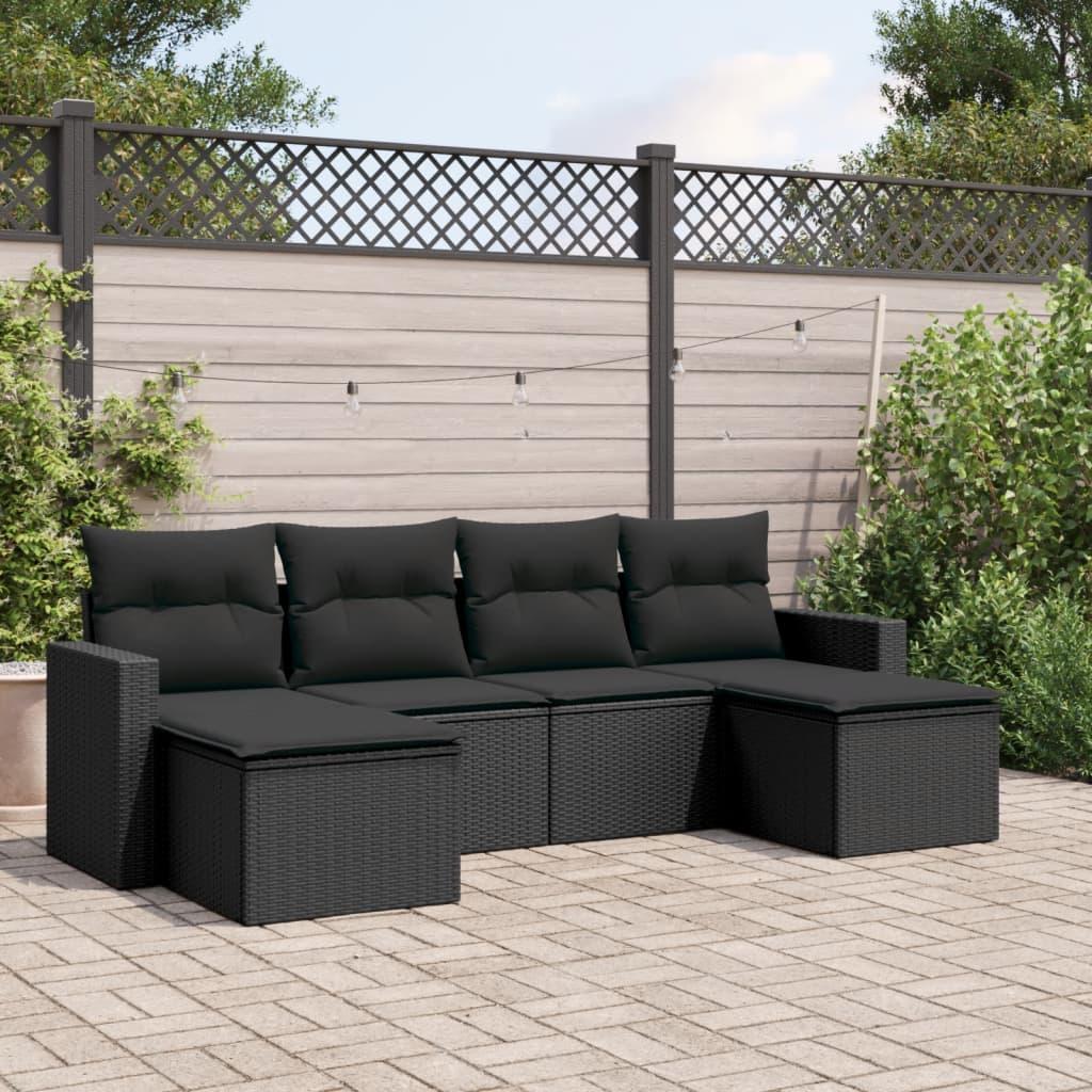 Sofasæt til haven 6 dele med hynder polyrattan sort