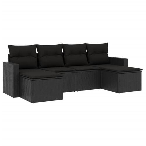 Sofasæt til haven 6 dele med hynder polyrattan sort