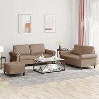 3 personers sofa med hynder kunstlæder cappuccinofarvet