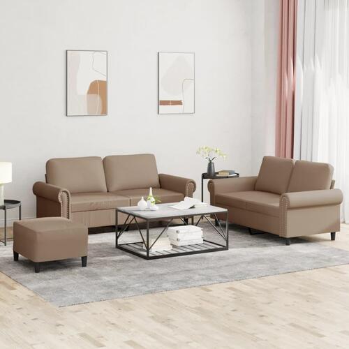 3 personers sofa med hynder kunstlæder cappuccinofarvet