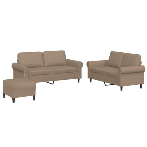 3 personers sofa med hynder kunstlæder cappuccinofarvet