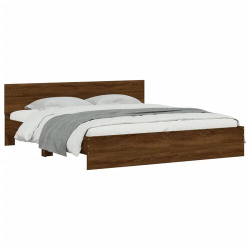 Sengeramme med sengegavl 180x200 cm brun egetræsfarve