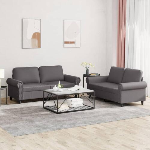 2 personers sofa med hynder kunstlæder grå