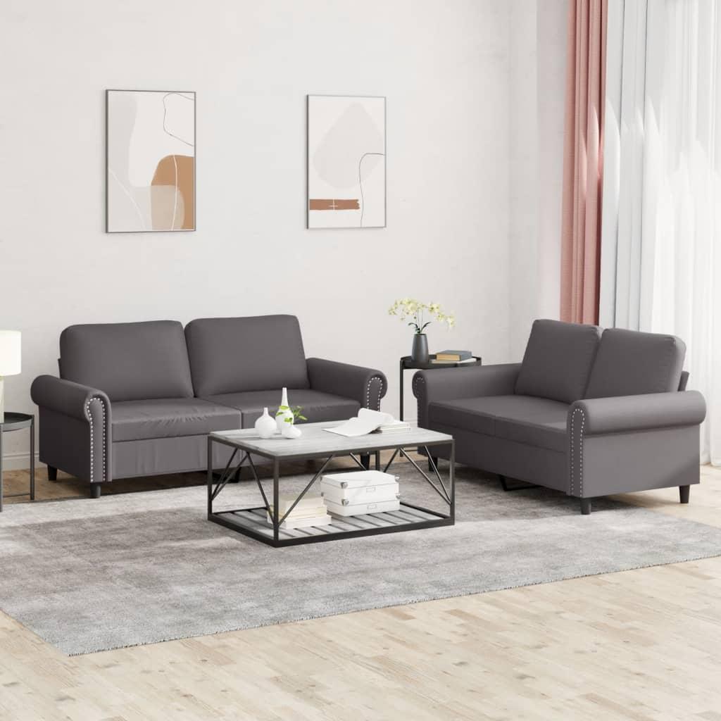 2 personers sofa med hynder kunstlæder grå