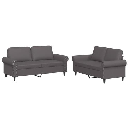 2 personers sofa med hynder kunstlæder grå