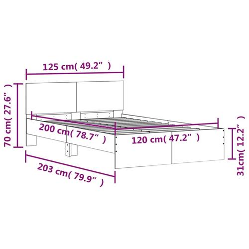 Sengeramme med sengegavl 120x200 cm brun egetræsfarve