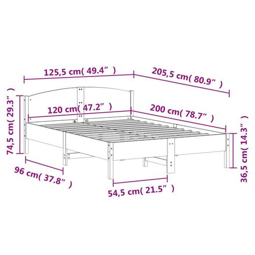 Sengeramme uden madras 120x200 cm massivt fyrretræ hvid