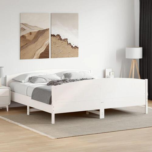 Sengeramme uden madras 200x200 cm massivt fyrretræ hvid