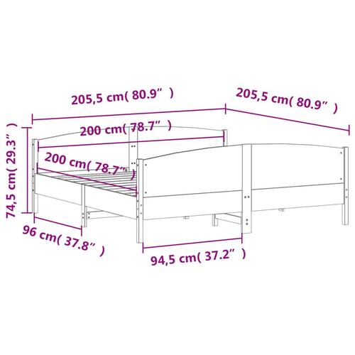 Sengeramme uden madras 200x200 cm massivt fyrretræ hvid