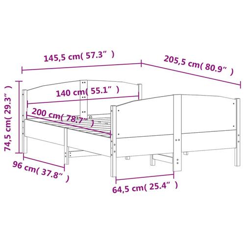 Sengeramme uden madras 140x200 cm massivt fyrretræ hvid