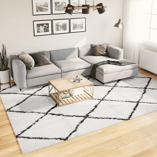 Shaggy gulvtæppe PAMPLONA 140x340 cm høj luv creme og sort