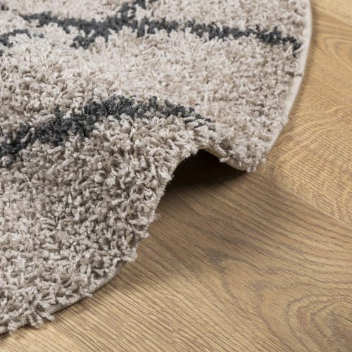 Rundt shaggy gulvtæppe PAMPLONA Ø 120 cm - høj luv, beige/antracitgrå