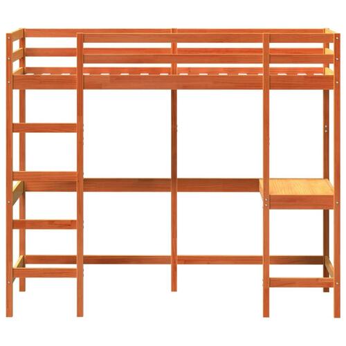 Højseng med skrivebord 80x200 cm massivt fyrretræ gyldenbrun