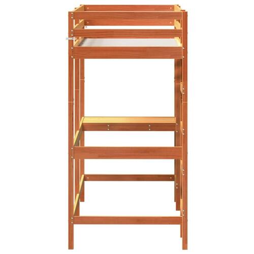Højseng med skrivebord 80x200 cm massivt fyrretræ gyldenbrun