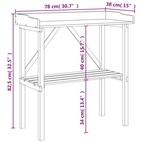 Plantebord med hylde 78 x 38 x 82,5 cm - ubehandlet