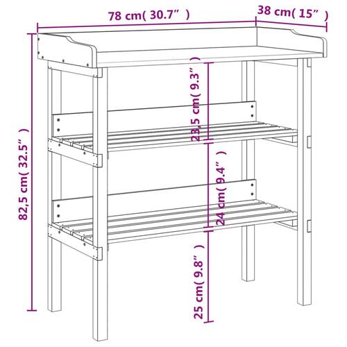 Plantebord med hylder 78x38x82,5 cm massivt grantræ