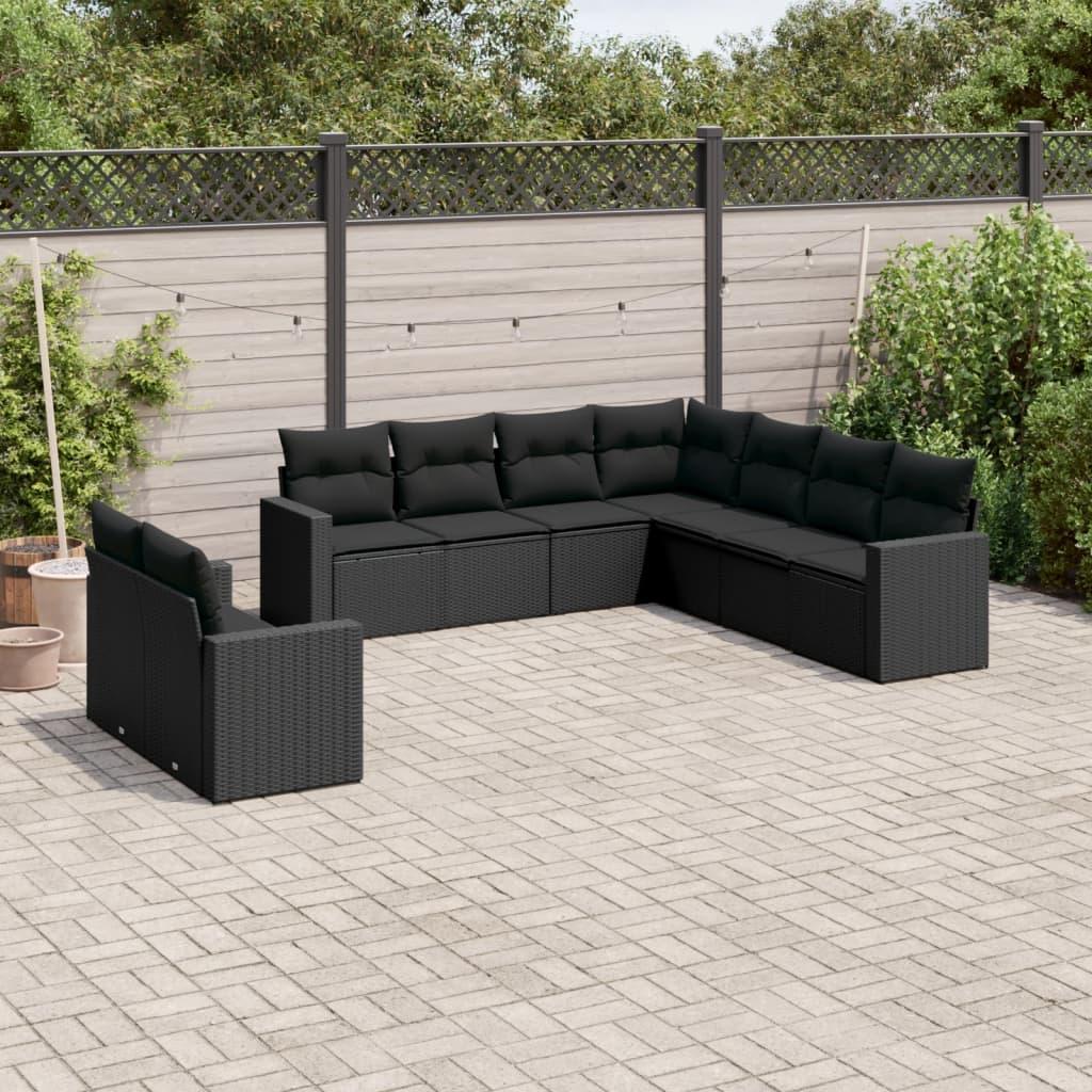 Sofasæt til haven 9 dele med hynder polyrattan sort