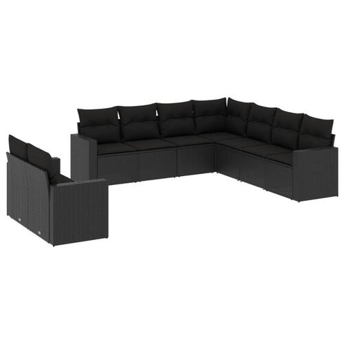 Sofasæt til haven 9 dele med hynder polyrattan sort