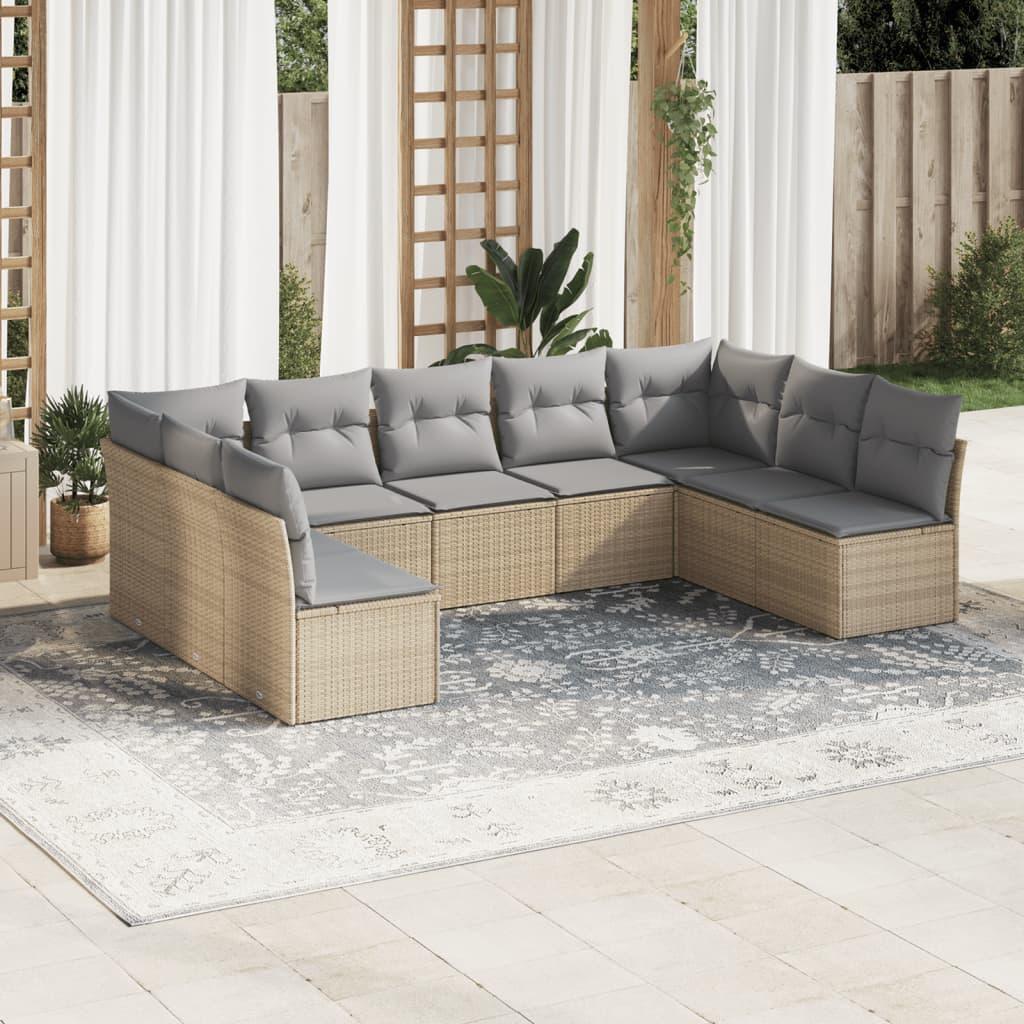 Sofasæt til haven 9 dele med hynder polyrattan beige billede