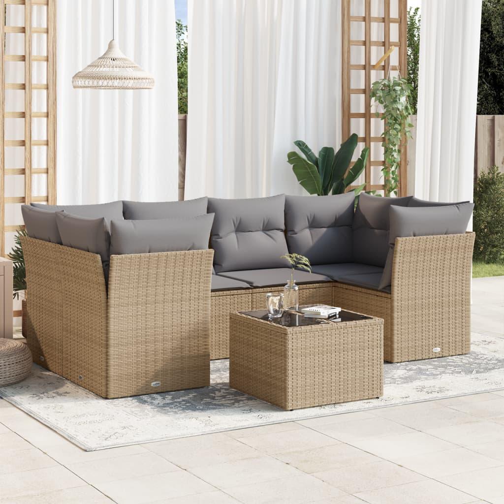 Sofasæt til haven 7 dele med hynder polyrattan beige