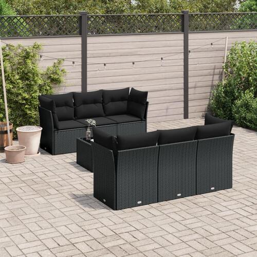 Sofasæt til haven 7 dele med hynder polyrattan sort