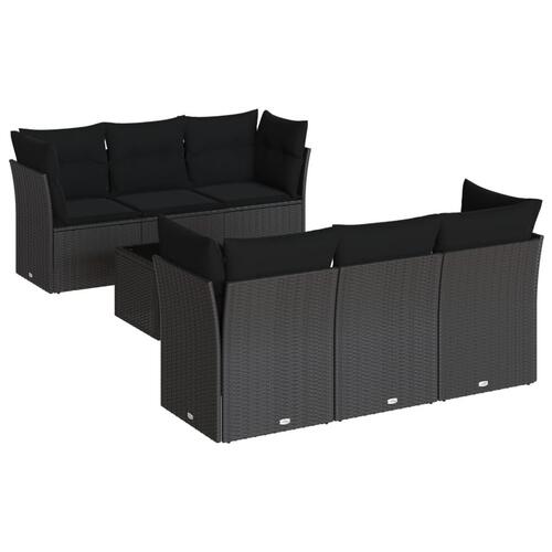 Sofasæt til haven 7 dele med hynder polyrattan sort