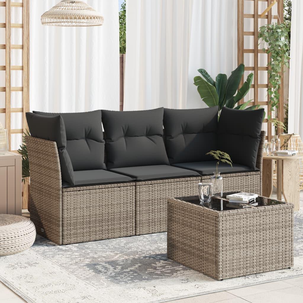 Sofasæt Til Haven 4 Dele Med Hynder Polyrattan Beige - Grå / Med bord