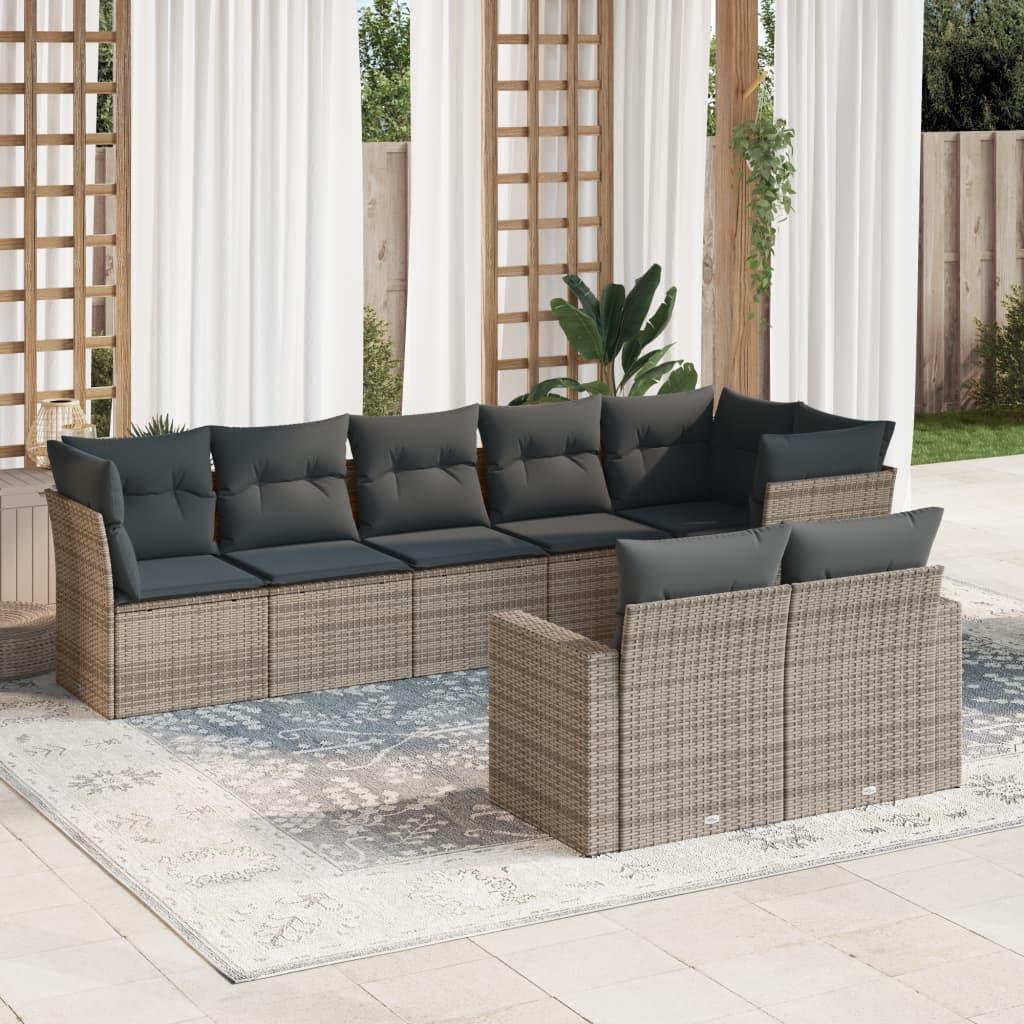 Sofasæt til haven 8 dele med hynder polyrattan grå