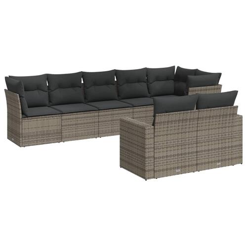 Sofasæt til haven 8 dele med hynder polyrattan grå