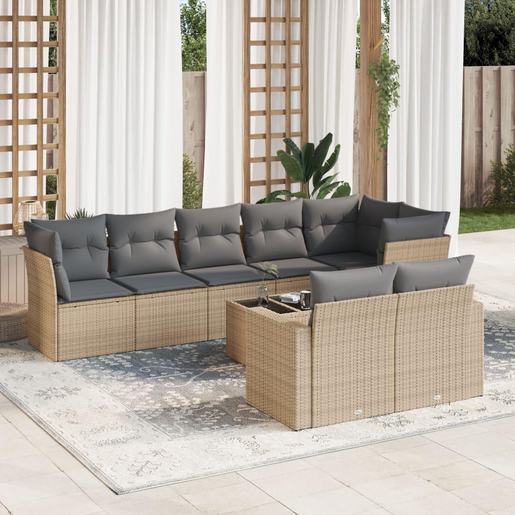 Sofasæt til haven 9 dele med hynder polyrattan beige