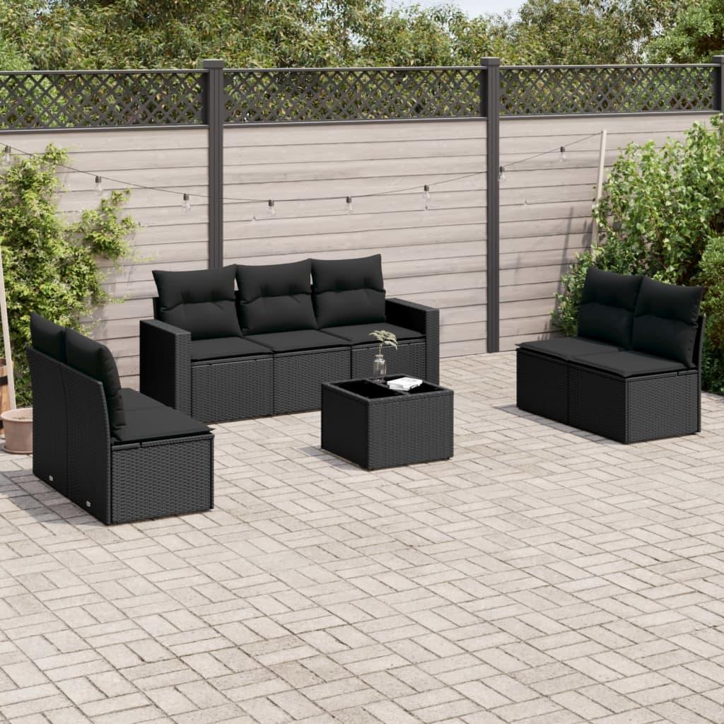 Sofasæt til haven 8 dele med hynder polyrattan sort