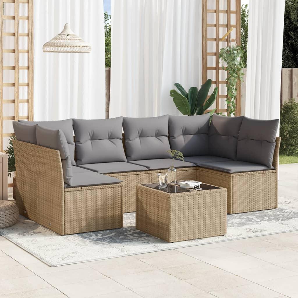 Sofasæt til haven 7 dele med hynder polyrattan beige