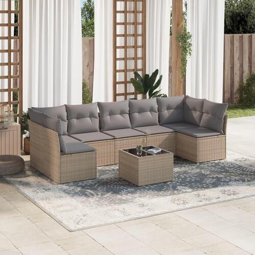 Sofasæt til haven 8 dele med hynder polyrattan beige