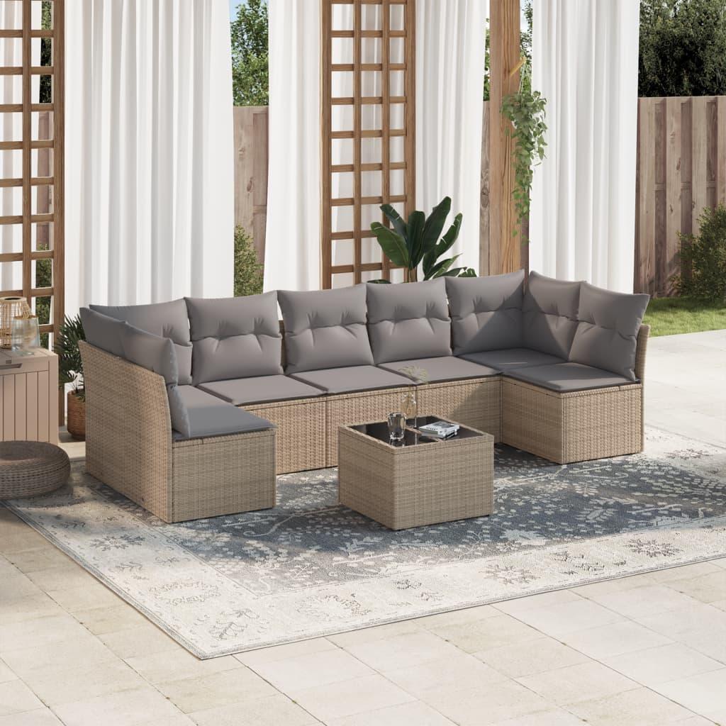 Sofasæt til haven 8 dele med hynder polyrattan beige