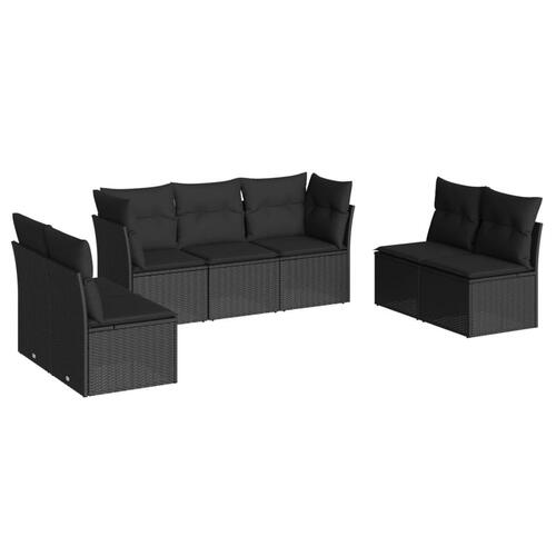 Sofasæt til haven 7 dele med hynder polyrattan sort