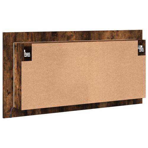 Badeværelsesskab m. spejl og LED-lys 90x12x45 cm akryl røget eg
