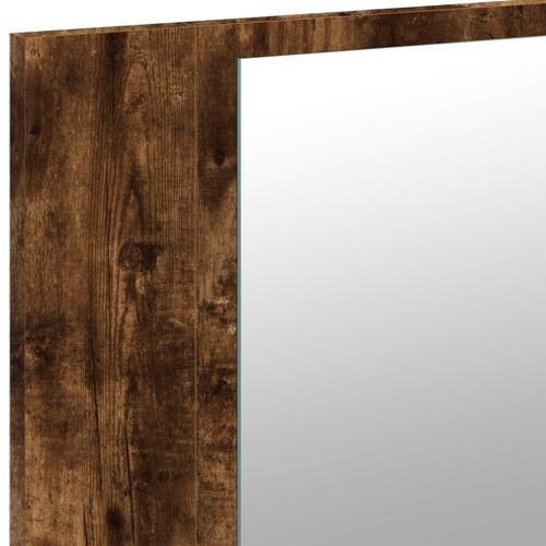 Badeværelsesskab m. spejl og LED-lys 90x12x45 cm akryl røget eg