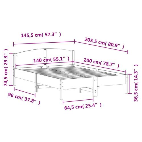 Sengeramme uden madras 140x200 cm massivt fyrretræ hvid