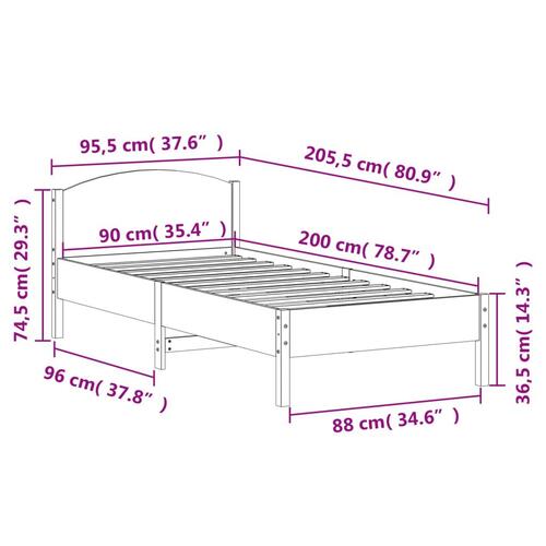 Sengeramme uden madras 90x200 cm massivt fyrretræ