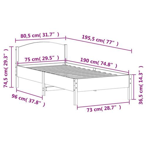 Sengeramme uden madras 75x190 cm massivt fyrretræ