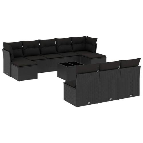 Sofasæt til haven 11 dele med hynder polyrattan sort