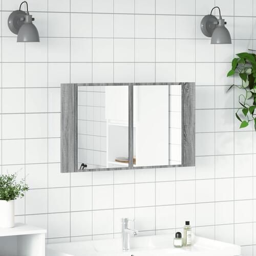 Skab med spejl og LED-lys 80x12x45 cm akryl grå sonoma-eg