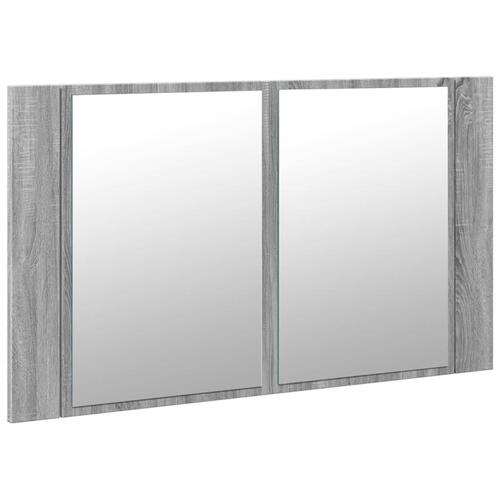 Skab med spejl og LED-lys 80x12x45 cm akryl grå sonoma-eg