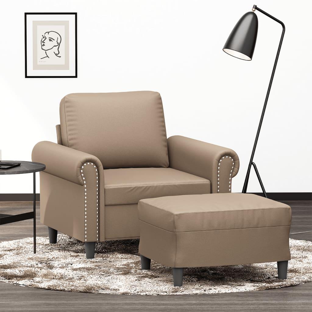 Sofastol med fodskammel 60 cm kunstlæder Cappuccino