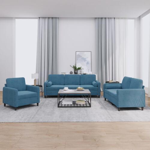 3 personers sofa med puder velour blå